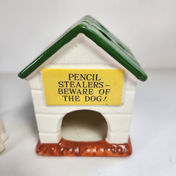 Vintage Pencil Sharpener & Holder MCM Dog & Doghouse Bone China Made In Japan - Picture 2 of 12